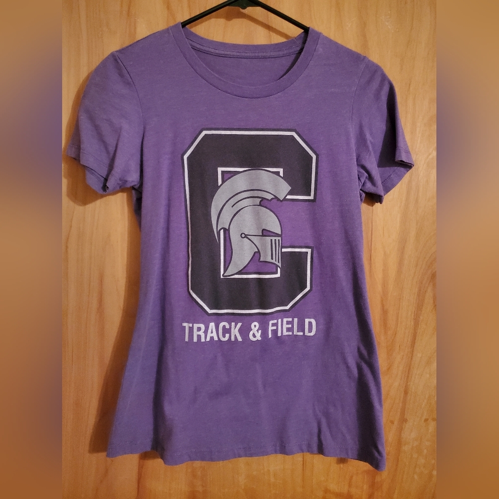 Purple Track & Field Graphic Tee with Spartan Helmet
